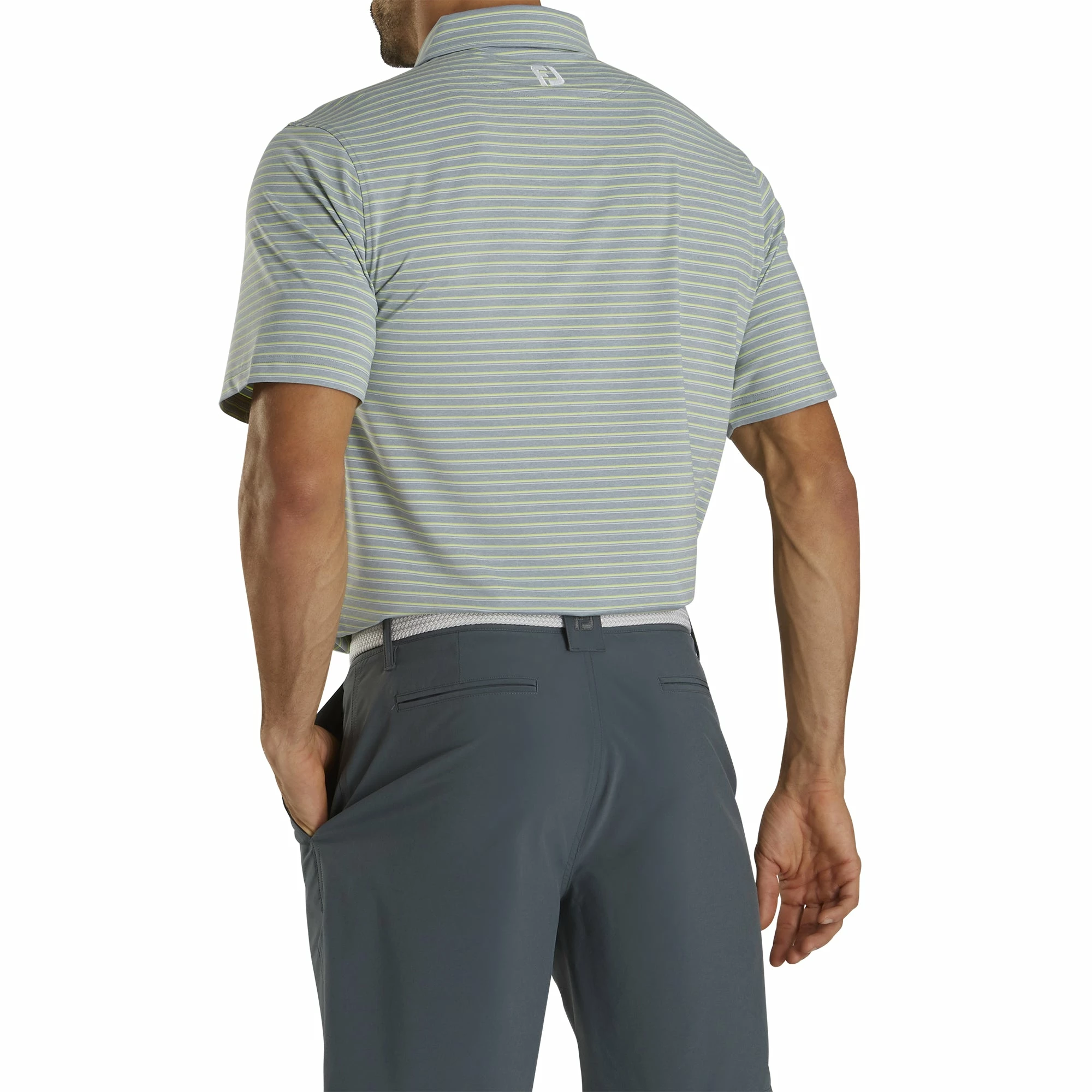 FootJoy Lisle Classic Stripe Heather Grey Mens Golf Polo - Image 2