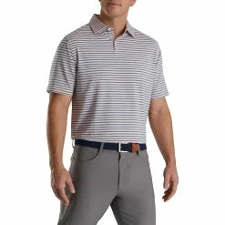 FootJoy Mini Regimental Stripe Lisle Quartz Pink Mens Golf Polo