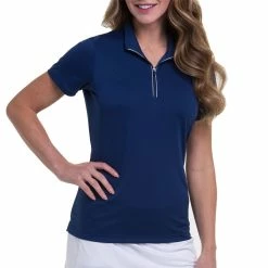 EP NY EP New York Convertible Zip Mock Inky Womens Short Sleeve Golf Polo